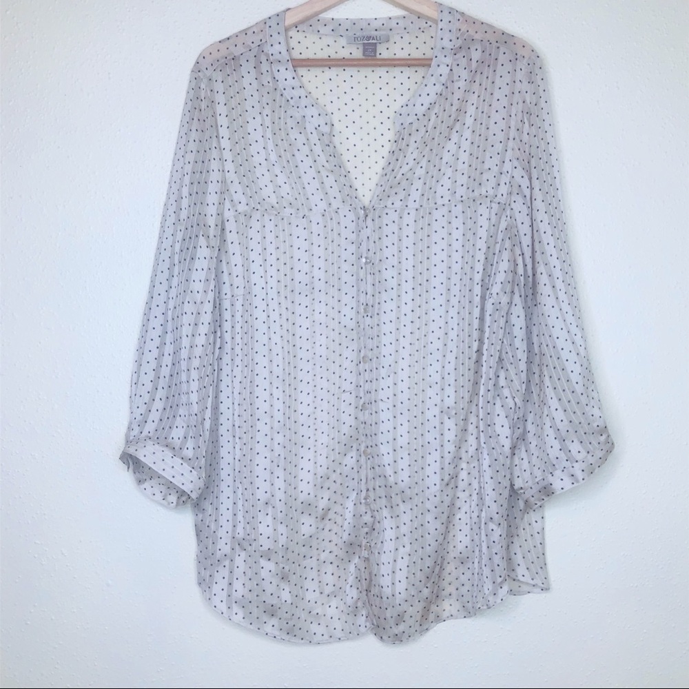 Roz & Ali Off White Dot Print Long Sleeve Blouse